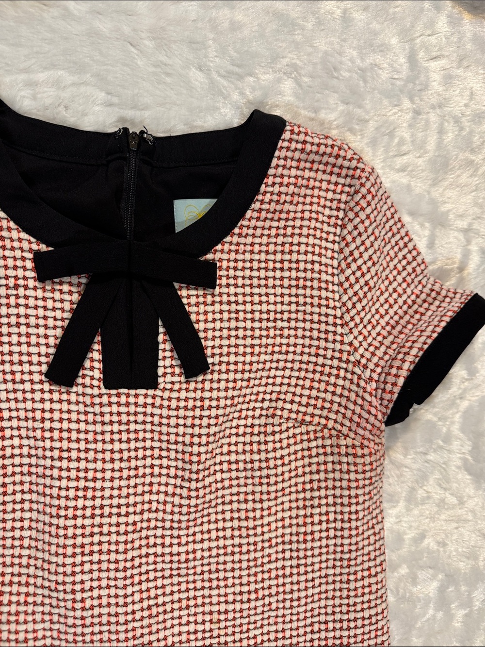 CeCe Pink Houndstooth Dress with Black Trim and Bow - Picture 3 of 11